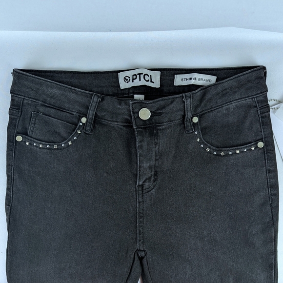 PTCL Studded Flare Leg Jeans Midrise Stretch Denim 33" Inseam Black Wash 28 NWT - Picture 13 of 15